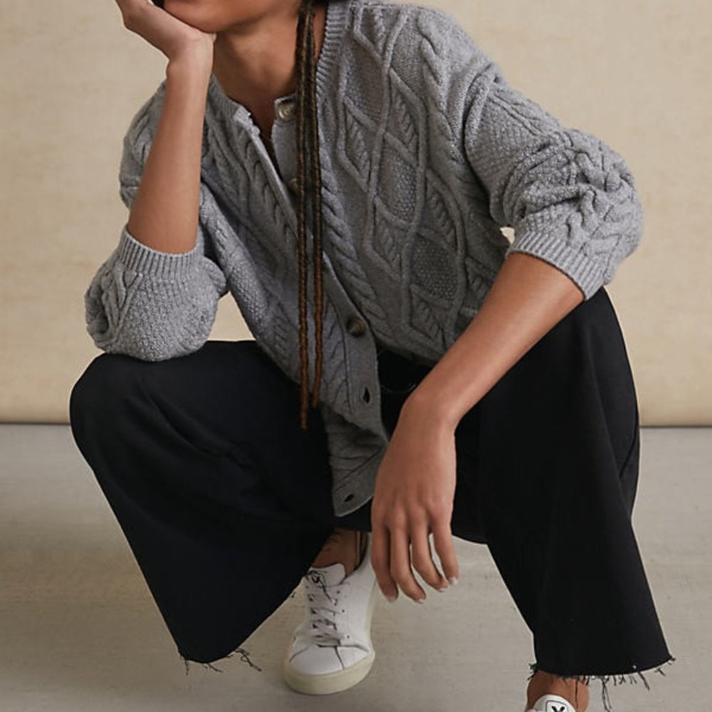 NWOT Anthropologie Joanie Cable-Knit Cardigan in Grey XS